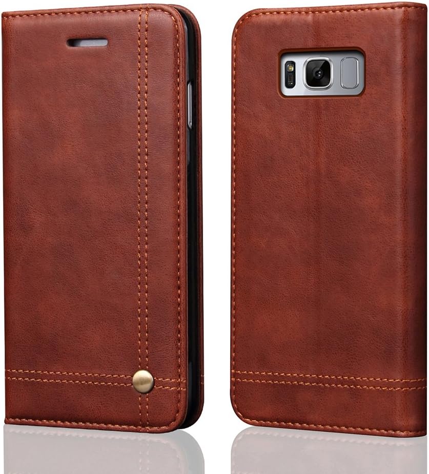 Galaxy S8 Case, Galaxy S8 Wallet Case, [Magnetic Closure] PU Leather Flip Protective Cover with Kick Stand Function Cash/Card Slot Folio Case for Samsung Galaxy S8 - Dark Brown