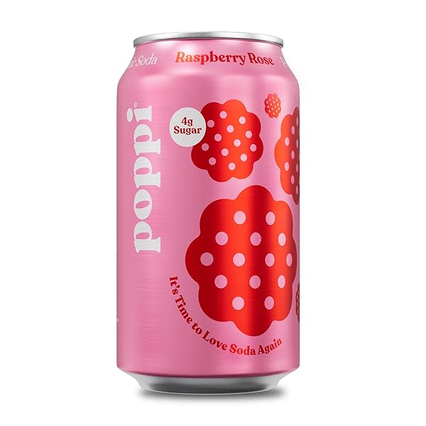 POPPI SPARKLING PREBIOTIC SODA BEVERAGE WITH APPLE CIDER VINEGAR, SELTZER WATER AND FRUIT JUICE, RASPBERRY ROSE FLAVOR, 12 FL OZ, 1 COUNT, PACKAGING MAY VARY