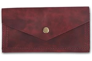 THE ANTIQ TheAntiq Leather Money Bag Wallet for Women Reusable Budget Organizer Retro Clutch Wallet Vintage Cash Envelope Leather Cash Envelope Travel Currency Organizer Handmade Long Utility Pouch (Red)
