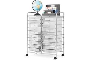 Giantex Storage Drawer Carts, 20-Drawer Organizer, Utility Cart on Wheels, Semi-Transparent Multipurpose Cart for Home Office School Supplies Tools Scrapbook Paper