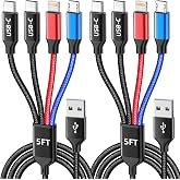 Dual USB-C 4 in 1 Multi Charging Cable, Charging Cords for Multiple Devices | USB Cable, Phone Charger Cord for iPhone17-8/Androids/iPad, Travel Essentials Car Accessories for Men/Women-2Pack 5FT