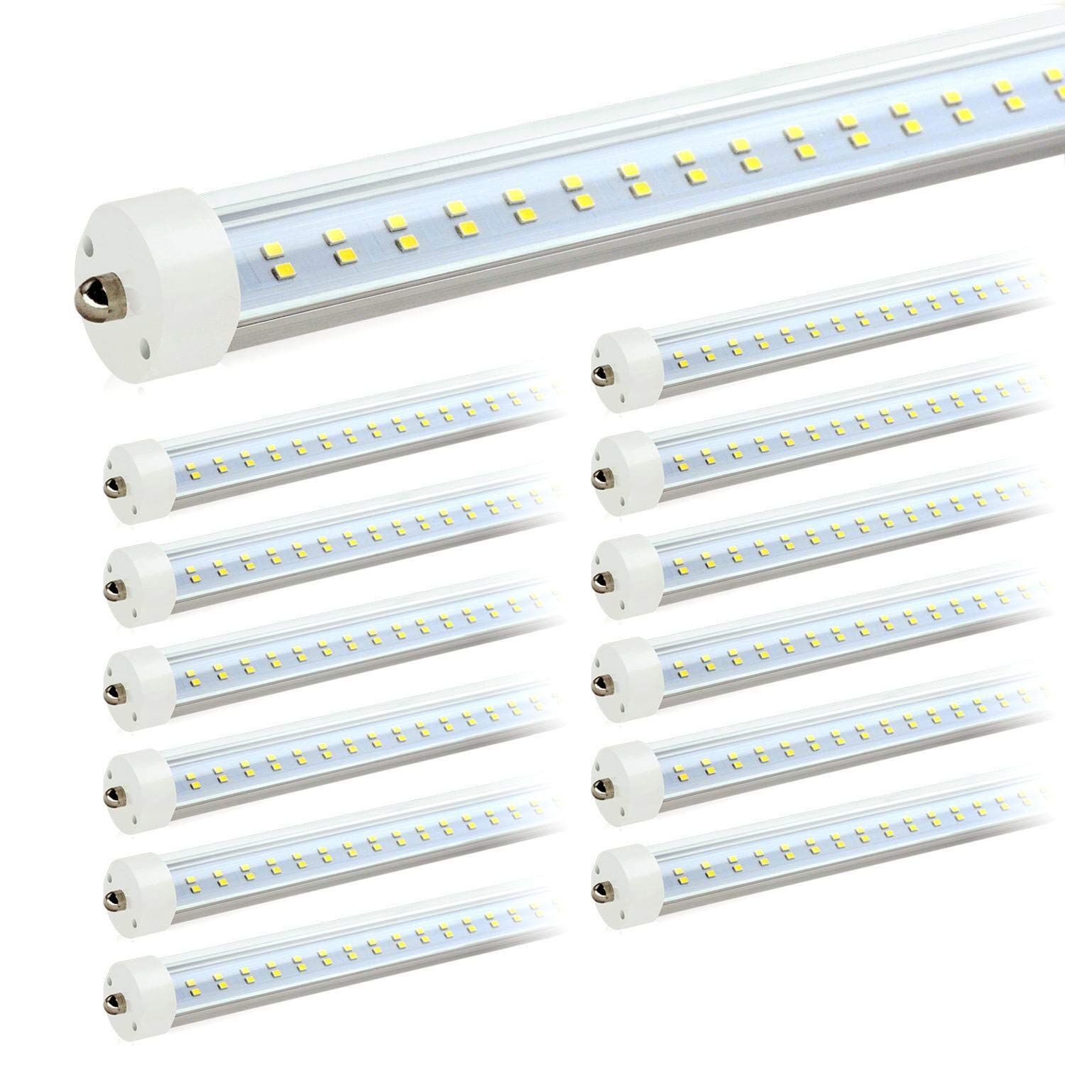 JESLED 8ft LED Light Bulbs - Single Pin Fa8 Base, T8 T10 T12 8 ft LED Tube, 50w, 5000k Daylight, 6000lm (100-130w Equivalent), 96" Dual Row LED Replacement for 8Foot Fluorescent Fixtures (Pack of 12)