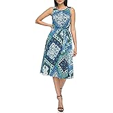 Jessica Howard Womens Sleeveless Round Neck Tie Waist Chiffon Midi Dress