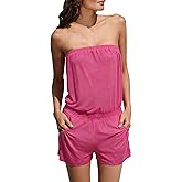 Sumtory Womens Summer Romper Strapless Beach Vacation Jumpsuit Resort Wear Shorts with Pockets