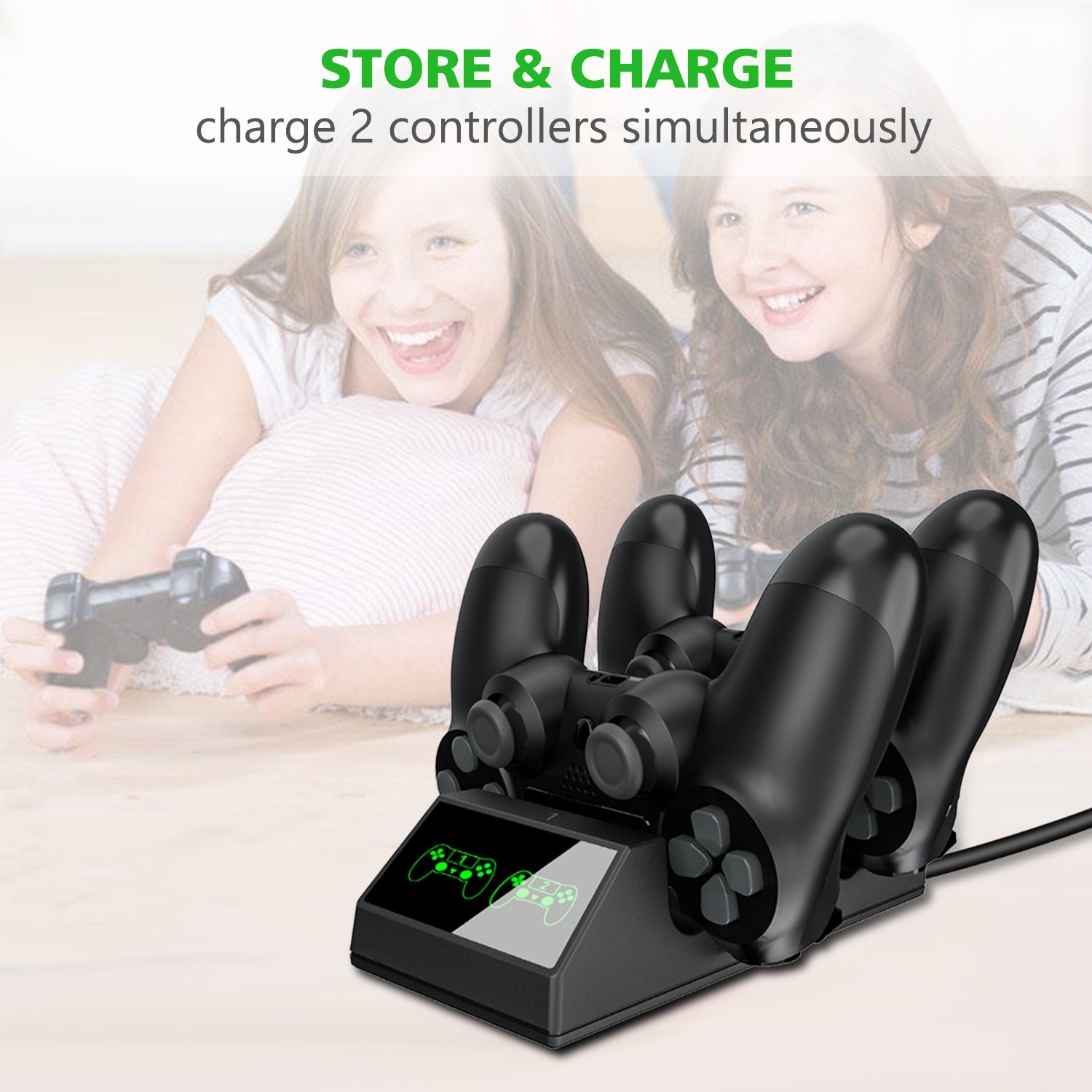 PS4 Controller Charger, BEBONCOOL PS4 Charger with USB PS4 Charging Cable, PS4 Charging Dock for Sony PS4/PS4 Slim/PS4 Pro Controllers with 4 Micro USB Charging Dongles