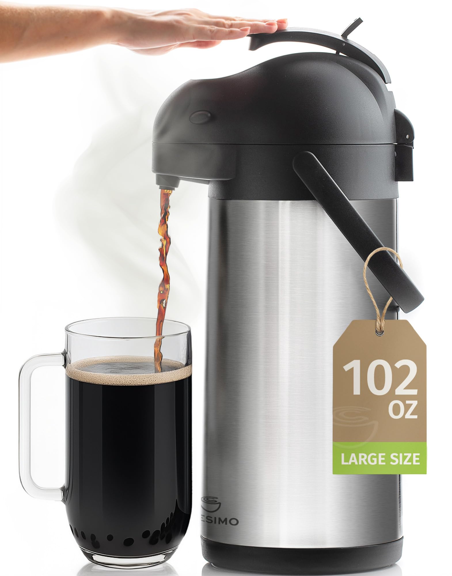 Photo 1 of Cresimo Coffee Carafe with Pump - 102oz / 3L Airpot 12 Hours Large Hot Water Carafe, Cocoa Dispenser for Parties - Tea Flask, Insulated Stainless Steel Airpots for Hot Beverage Dispenser -Coffee Pump