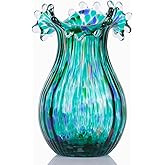 Hand Blown Green Glass vase, Decorative Wide Mouth Glass vase for Home Living Room, Fireplace Decorations, Table centerpieces, entryway Tables and Wedding Decorations.