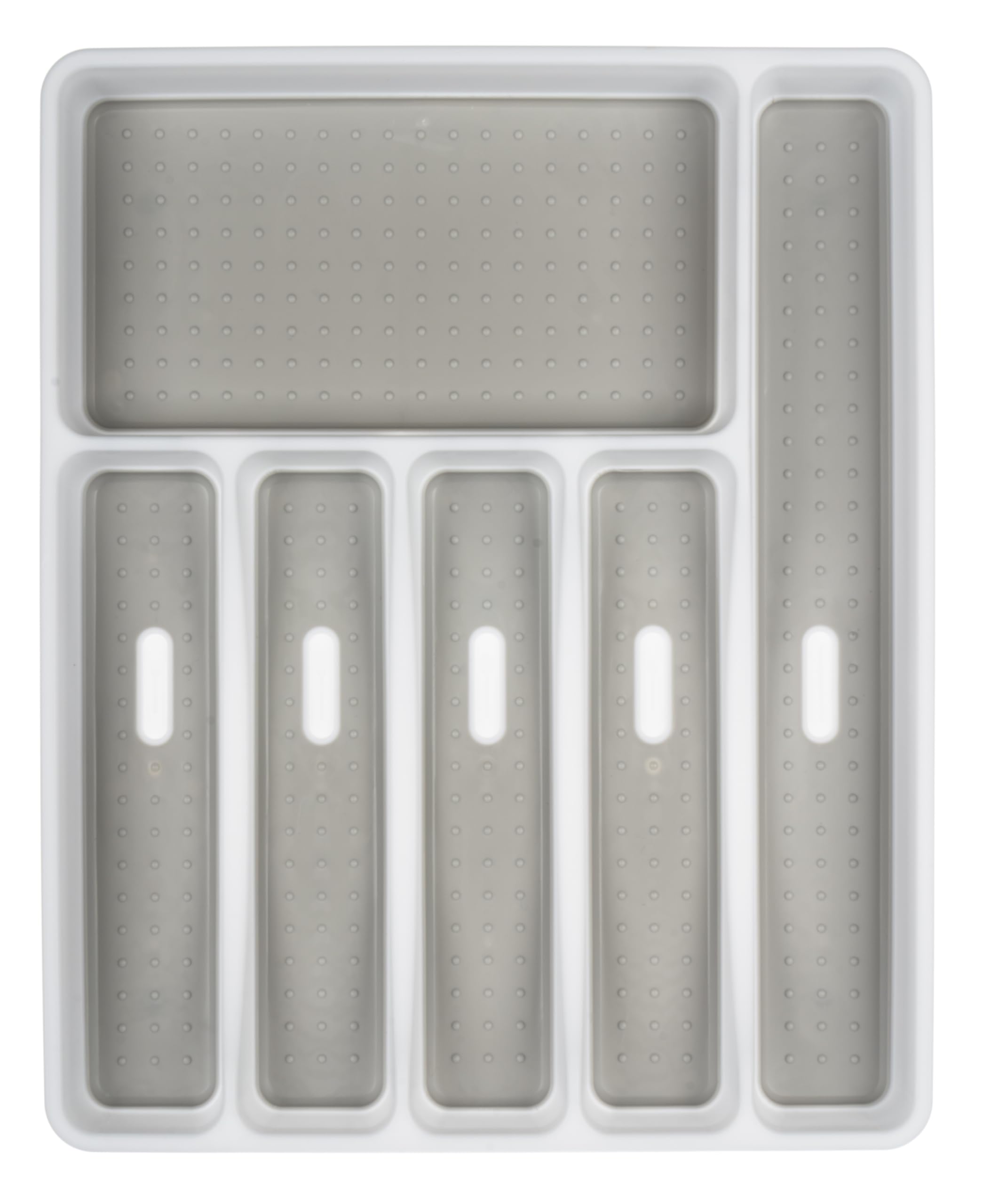 Almineez 6 Compartment Cutlery Tray Kitchen Drawer Organiser BPA Free Utensils Spoon Fork Holder Plastic Storage Rack Kitchen Tableware Flatware Anti Slip Multipurpose Divider Sliding Tidy