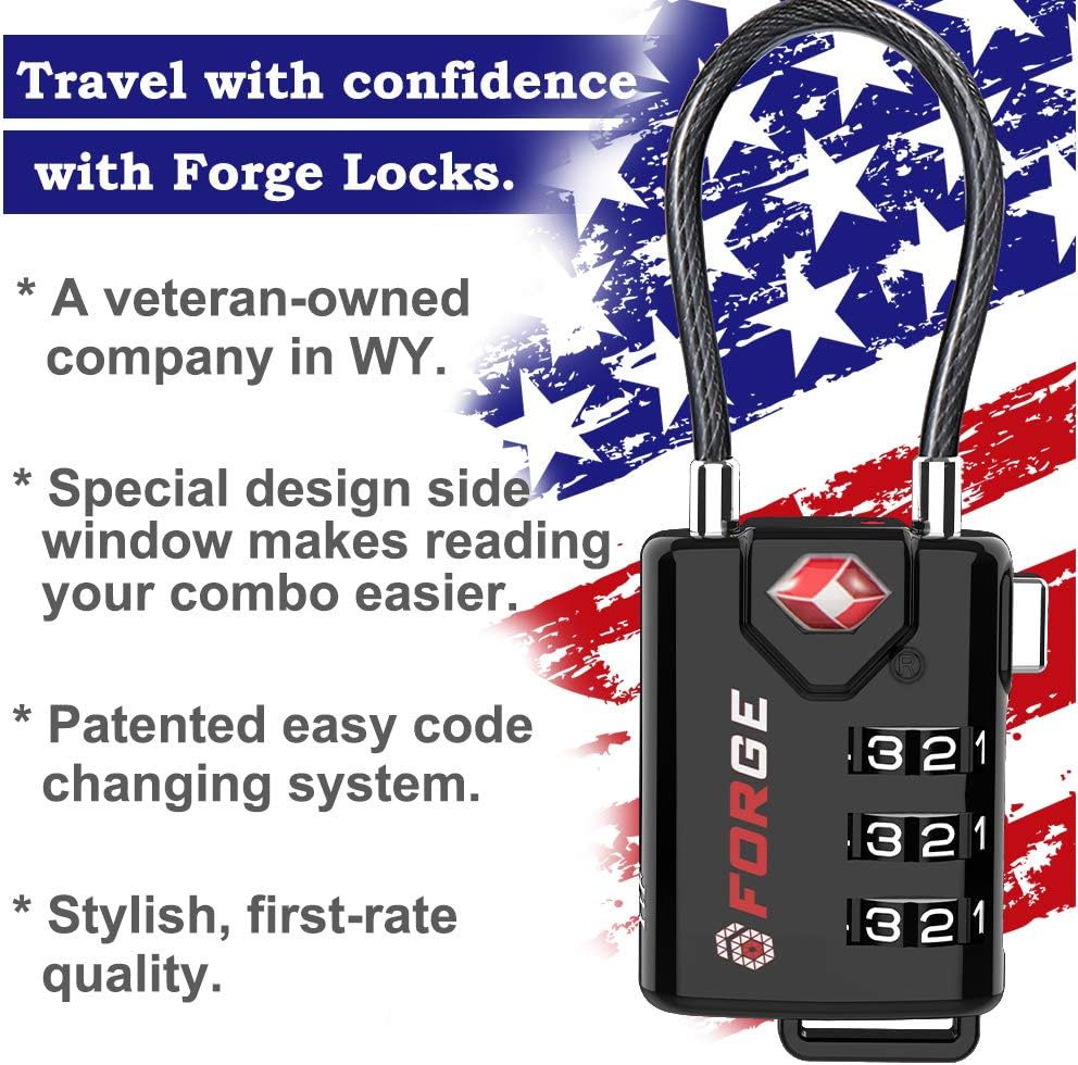  | TSA Approved Cable Luggage Locks, Re-settable Combination with Alloy Body | Luggage Locks