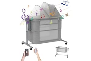 ELEPHTT-BABY Electric Rocking Bassinet for Baby, 4 in 1 Baby Basinets Bedside Sleeper with Wheels, Automatic Bedside Bassinet with Remote Control, Baby Crib in Bed Newborn with 5 Height Adjustable, 3-Speed Swing