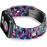 OULUCCI Compatible with Apple Watch Bands For Women, Fashion Resin iWatch Bands For Series 11 10 9 8 7 6 5 4 3 2 1 SE (Flower Purple Green, 38mm/40mm/41mm/42mm-Series11/10)