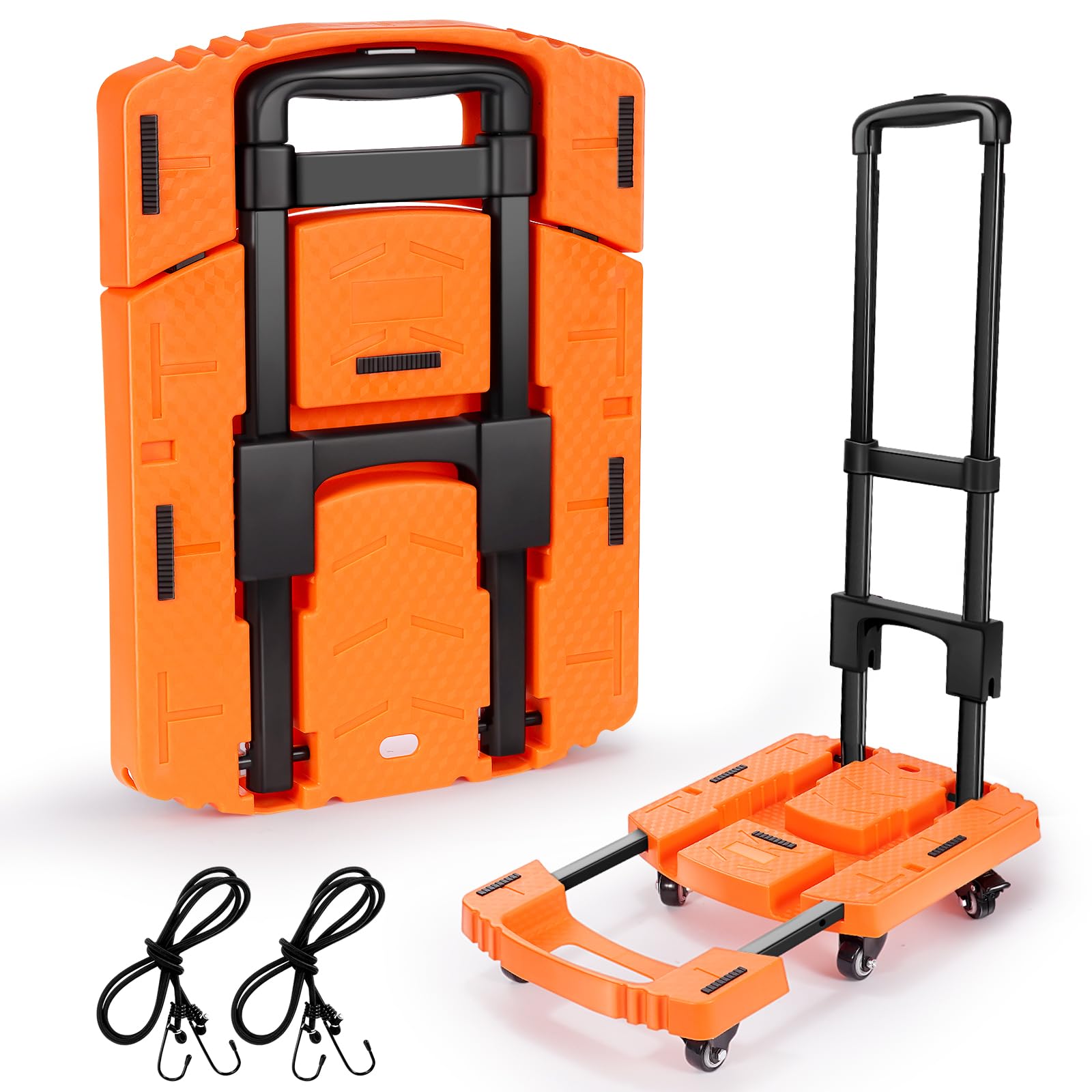 Photo 1 of Voipvvii Folding Hand Truck500lbs, Portable Heavy Duty Dolly Cart, 6 Wheels Collapsible Luggage Cart with 2 Elastic Ropes - Compact Trolley Cart for Easy Moving - Ideal Hand Cart for Travel and More