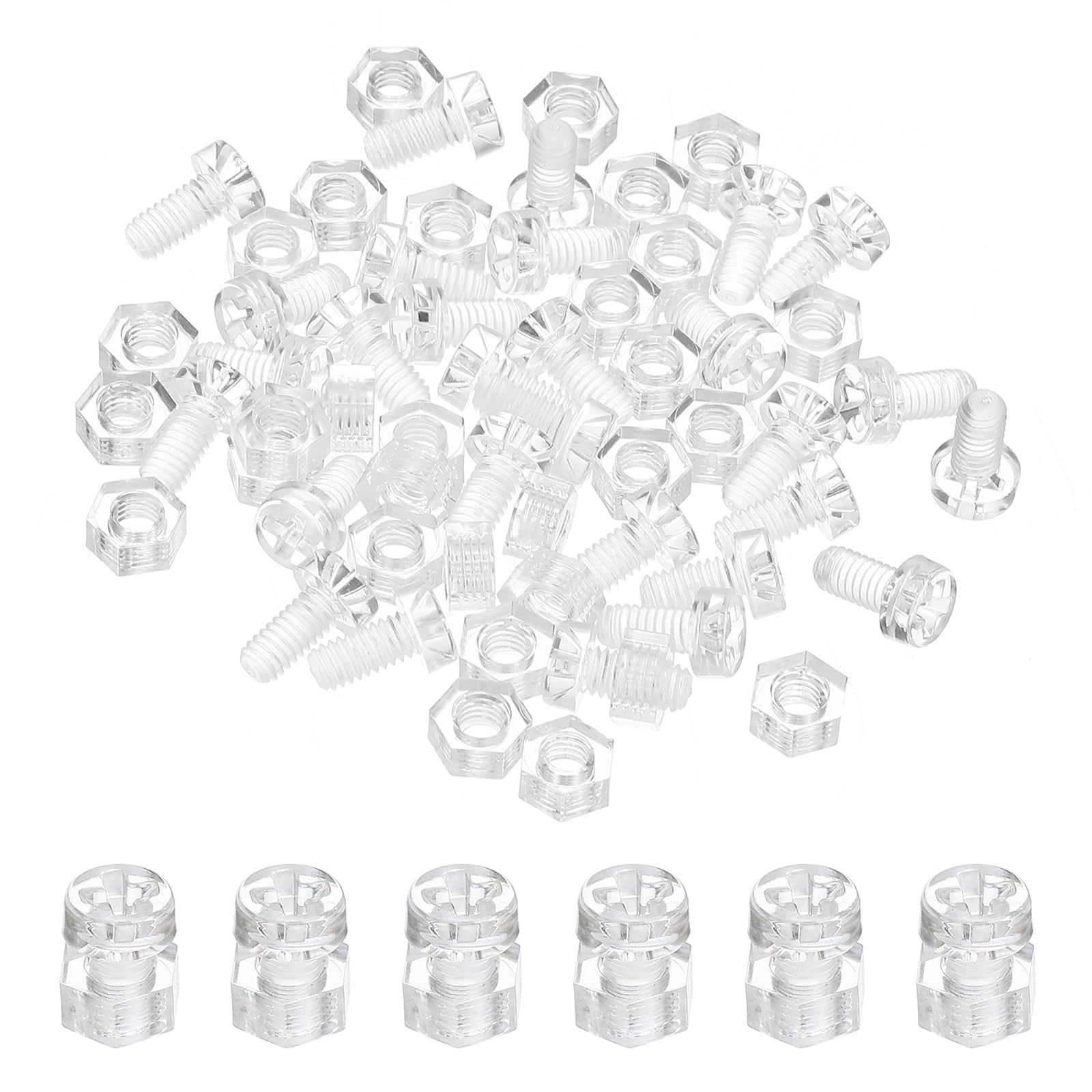 PATIKIL M4x8mm Clear Acrylic Screws and Hex Nuts Kit, 50 Set PC Plastic Phillips Round Head Bolts for Machine Accessories, Transparent