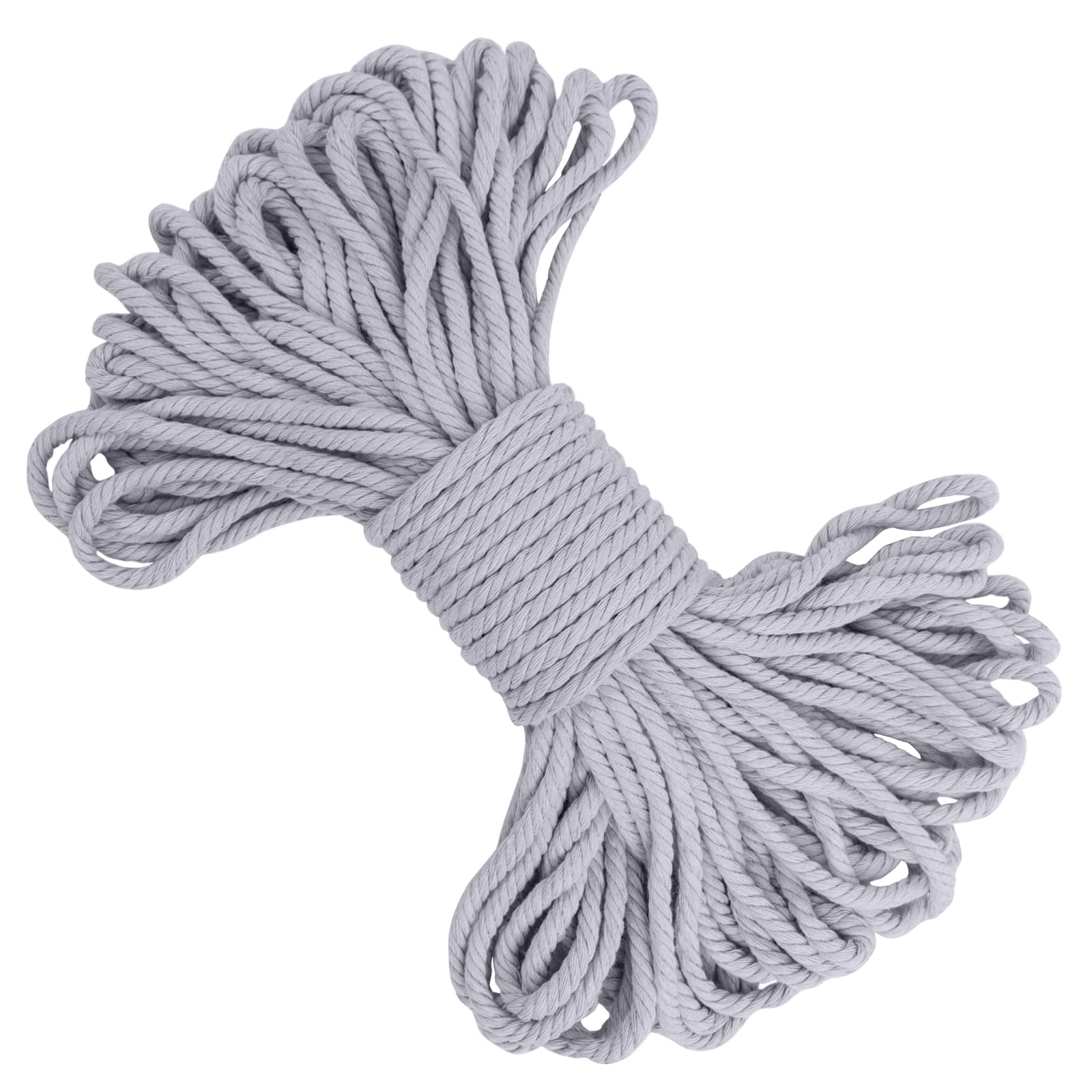 LEREATI Macrame Cord 5mm x 20m, Thick Cotton Macrame Rope Yarn Craft String, Coloured Cotton Cord for Macrame Plant Hanger, Wall Hanging, DIY Crafts, Gift Wrapping, Home Decorations (Light Gray)