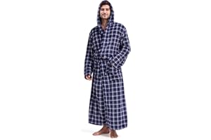 FG FEAYIGUDIM Mens Plush Plaid Hooded Robe, Full Length Fleece Big and Tall Bathrobe with Hood
