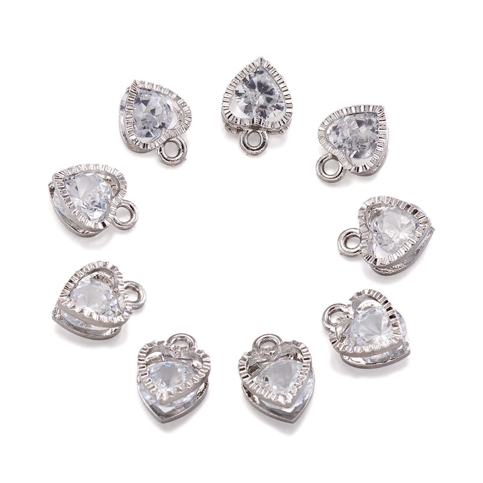 Craftdady 100pcs Cubic Zirconia Heart Shape Charms Pendants Clear CZ Crystal Pendants with Platinum Color Metal Frame for Jewelry Making