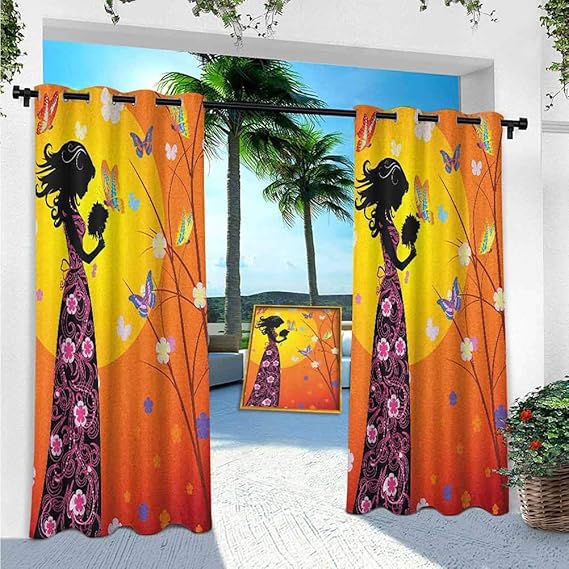 YUAZHOQI - Cortinas impermeables para exteriores, diseño de flores y