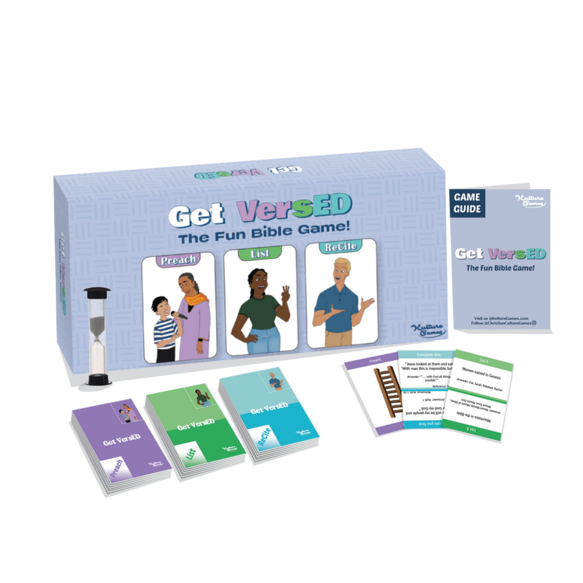 Kulture Games - Get VersED - The Bible Party Game (Preach, List, ReCite) - Fun Christian Card Game for Adults, Teens, Family, Church Groups - Bible Trivia - Scripture Memory Game - Christian Gift