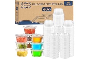 Fansyer 400 sets - 2 oz Portion Cups with Lids, Jello Shot Cups with Lids, Bulk ＆ Clear Sauce Cups for Meal Prep, Disposable Small Plastic Containers for Salad Dressing, Condiment, Snacks