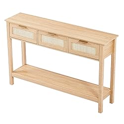 VEVOR Rattan Console Table with 3 Storage