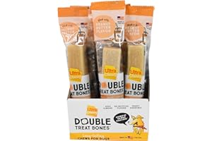Ultra Chewy Peanut Butter Double Treat Bones: Long-Lasting Dog Treats Made in USA for Large and Small Breeds, Highly Digestible, Ideal for Aggressive Chewers (24 Count)
