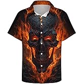 Hurspmr Button Down Shirt for Men Casual Skull Print Hawaiian Shirts Beach Short Sleeve