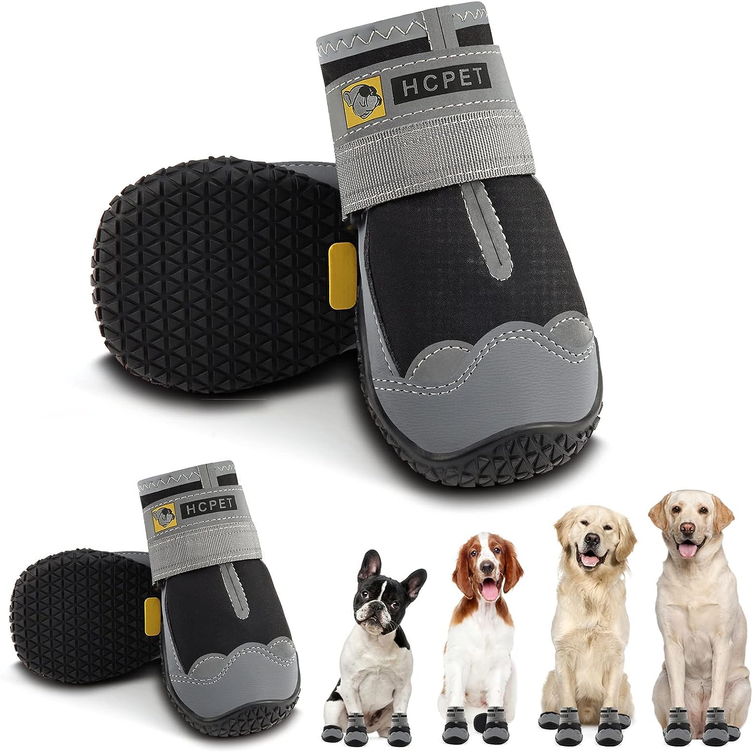 Hcpet Dog Boots Waterproof Dog Shoes for Small Medium Large Dogs, Anti-Slip Puppy Booties Paw Protector with Reflective Straps 4Pcs โ image 1