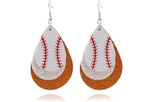 Fusamk Baseball Faux Leather Earrings Lightweight Teardrop Earrings Sequin Dangle Earrings