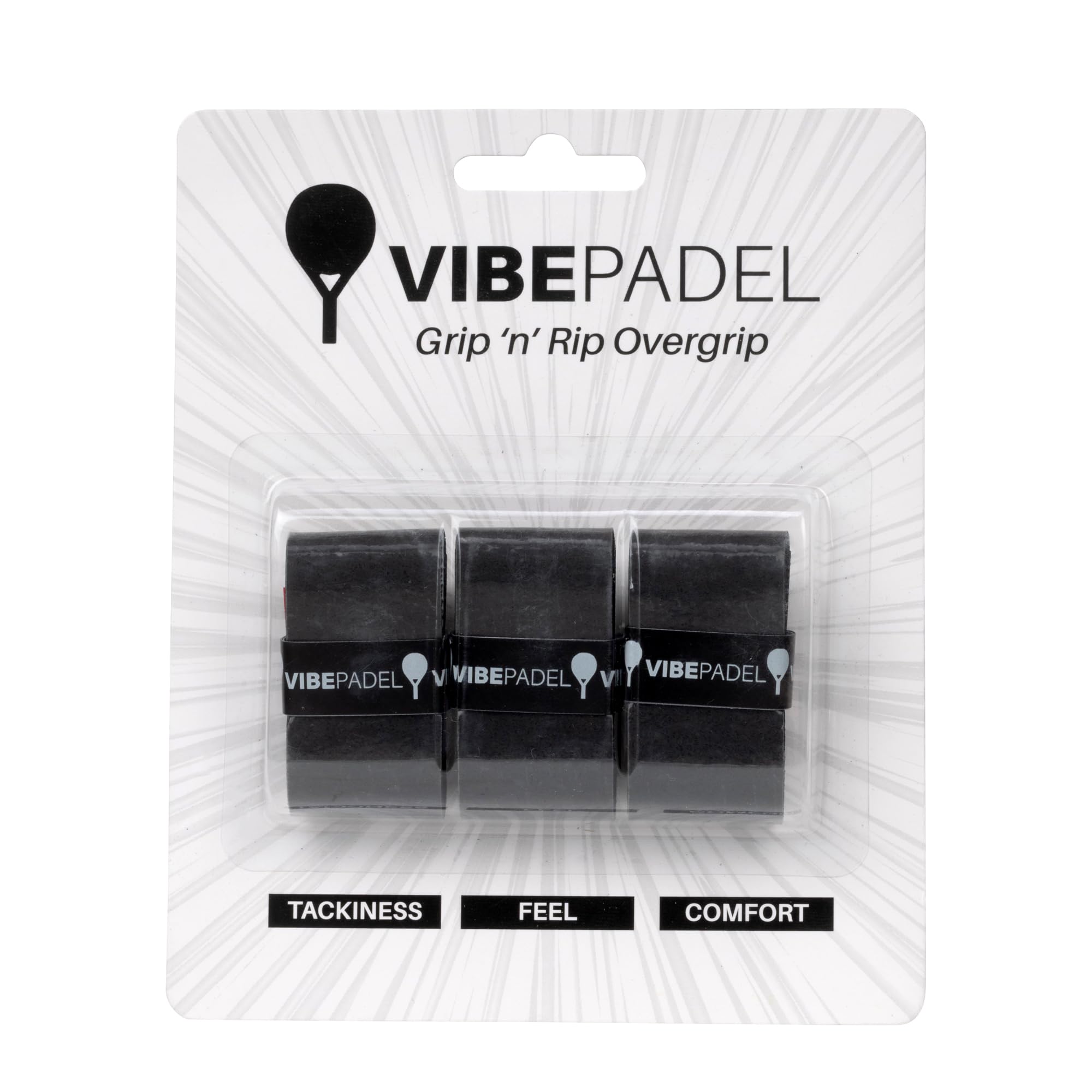 VIBEPADEL | Padel Grip for Tacky Feel | Grip 'n' Rip Padel Overgrip | Padel Racket Grip Tape | Padel, Pickleball, Squash and Badminton Racket Grip Tape | Padel Accessories and Padel Gifts | 3 Pack