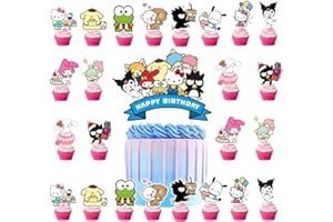 CYNCOY 37 Pcs Birthday Kawaii Cartoon Cake Topper and Cupcake Toppers Set, Cupcake Toppers Cake Decorations, Birthday Party Supplies for Anime Birthday Decorations