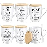 Patelai 6 Set Christian Mugs Bulk 12oz Inspirational Bible Verse Ceramic Coffee Mug with Lid Handle Spoon Religious Gifts for Sunday School Church Men Women Coworker(English)