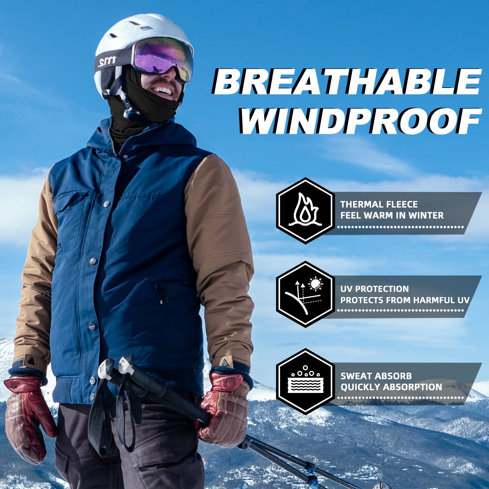 ROCKBROS Cold Weather Balaclava Ski Mask for Men Windproof Thermal Winter Scarf Mask Women Neck Warmer Hood for Cycling