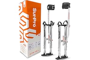 SurPro Stilts, Aluminum Drywall Stilts, 26” to 40” Adjustable Height, Large Footplates, Double Wing Bolts, Auto Lock, Single Side, Painting, Pruning, Taping, & Costume Stilts, Sancos Drywall S1-A-2640