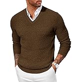 Yousify Mens V Neck Pullover Sweater Waffle Knit Casual Textured Pullover Long Sleeve Slim Fit Fall Sweaters