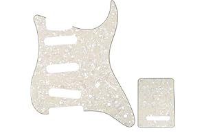 Musiclily SSS 11 Holes Strat Electric Guitar Pickguard and BackPlate Set for Fender USA/Mexican Made Standard Stratocaster Modern Style Guitar Parts,4Ply Parchment Pearl