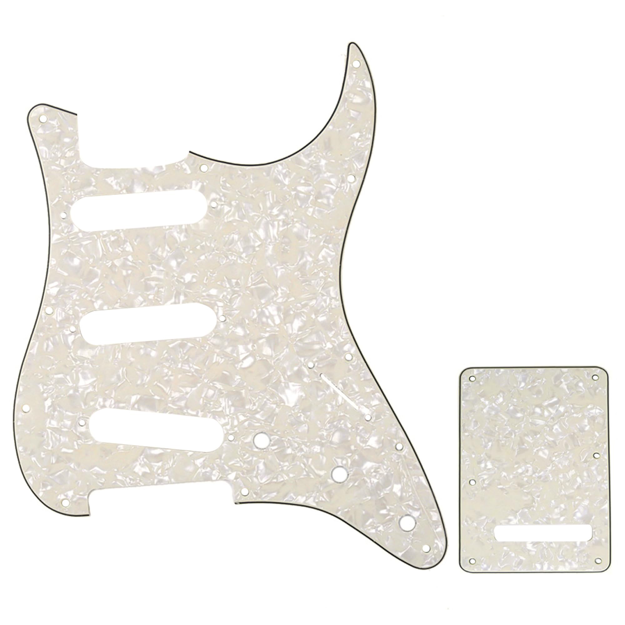 Musiclily SSS Strat Pickguard and Back Plate Set for Fender USA/Mexican Standard Stratocaster Modern Style Electric Guitar, 4Ply Parchment Pearl