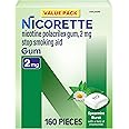 Nicorette Coated 2mg Nicotine Gum to Quit Smoking - Spearmint Burst Flavored Stop Smoking Aid - 160 Count