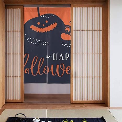 Amazon のれん カーテン ハロウィーンのカボチャ 手書きのレタリング ベクトルイラスト 柔らかい おしゃれ 玄関 キッチン リビング 台所 飲食店 出入り口 開店祝い 新築祝い 仕切り 遮光 暖簾 カーテン 幅86丈143cm のれん オンライン通販