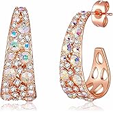 EVEVIC Stunning Multicolor Austrian Crystal Chunky Hoop Earrings for Women 14K Gold Plated Hypoallergenic Half Hoop Earring Trendy Jewelry Gift