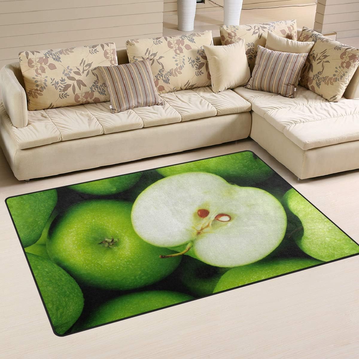 Green Apples Area Rugs 5' x 3' Door Mats Indoor Polyester Non Slip Multi Rectangle Carpet Kitchen Floor Runner Decoration for Home Bedroom Living Dining Room