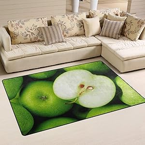 Green Apples Area Rugs 5' x 3' Door Mats Indoor Polyester Non Slip Multi Rectangle Carpet Kitchen Floor Runner Decoration for Home Bedroom Living Dining Room