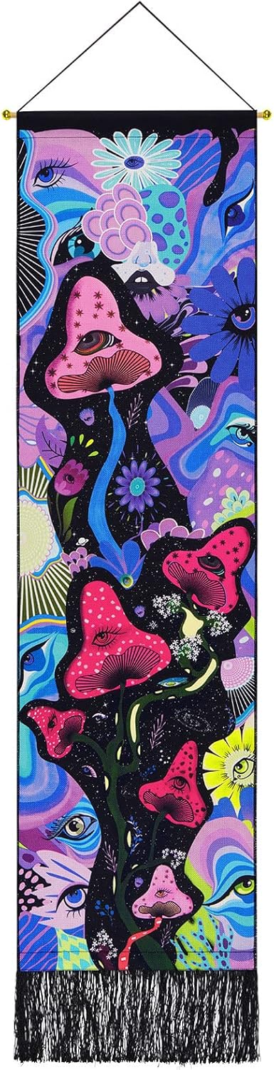 Tapestries - Mushroom Vertical, Eyes, Colorful Flower Tapestry Abstract Magical Wall Hanging for Home Decor Room (Purple,12.8 x 51.2 inches)