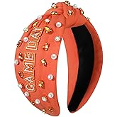 mokkia Beaded Rhinestone Headband for Women - Jeweled Wide Top Knot Sports Hair Accessories Gift (Orange)