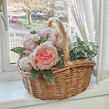 Green Leaves Oval Traditional Wicker Basket Medium High Handle Storage view 6