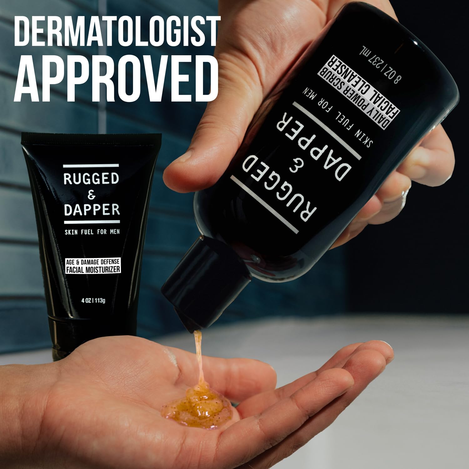 RUGGED & DAPPER Daily Duo Skincare Set for Men | Includes Age + Damage Defense Moisturizer & Daily Power Scrub Face Wash