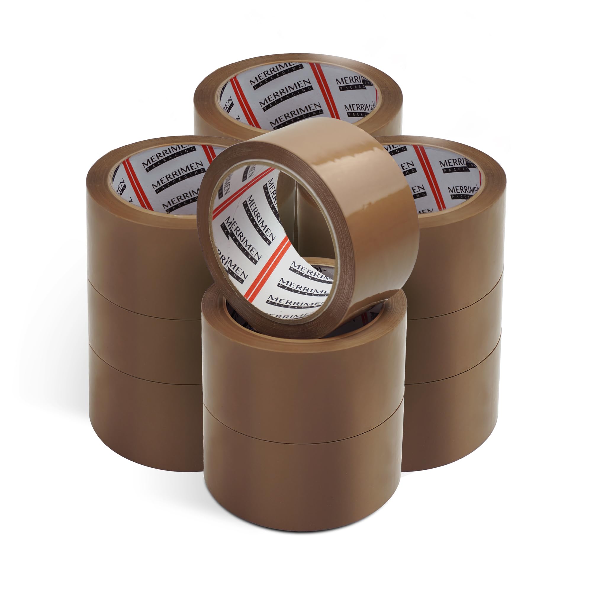 Merrimen Strong Heavy Duty Roll Pack Brown Packaging Tape, Secure Sticky Sealing Tape for Parcel Boxes, Moving Boxes, Large Postal Bags for Long Term Storage, (48MM x 66M) (12 rolls, Brown)