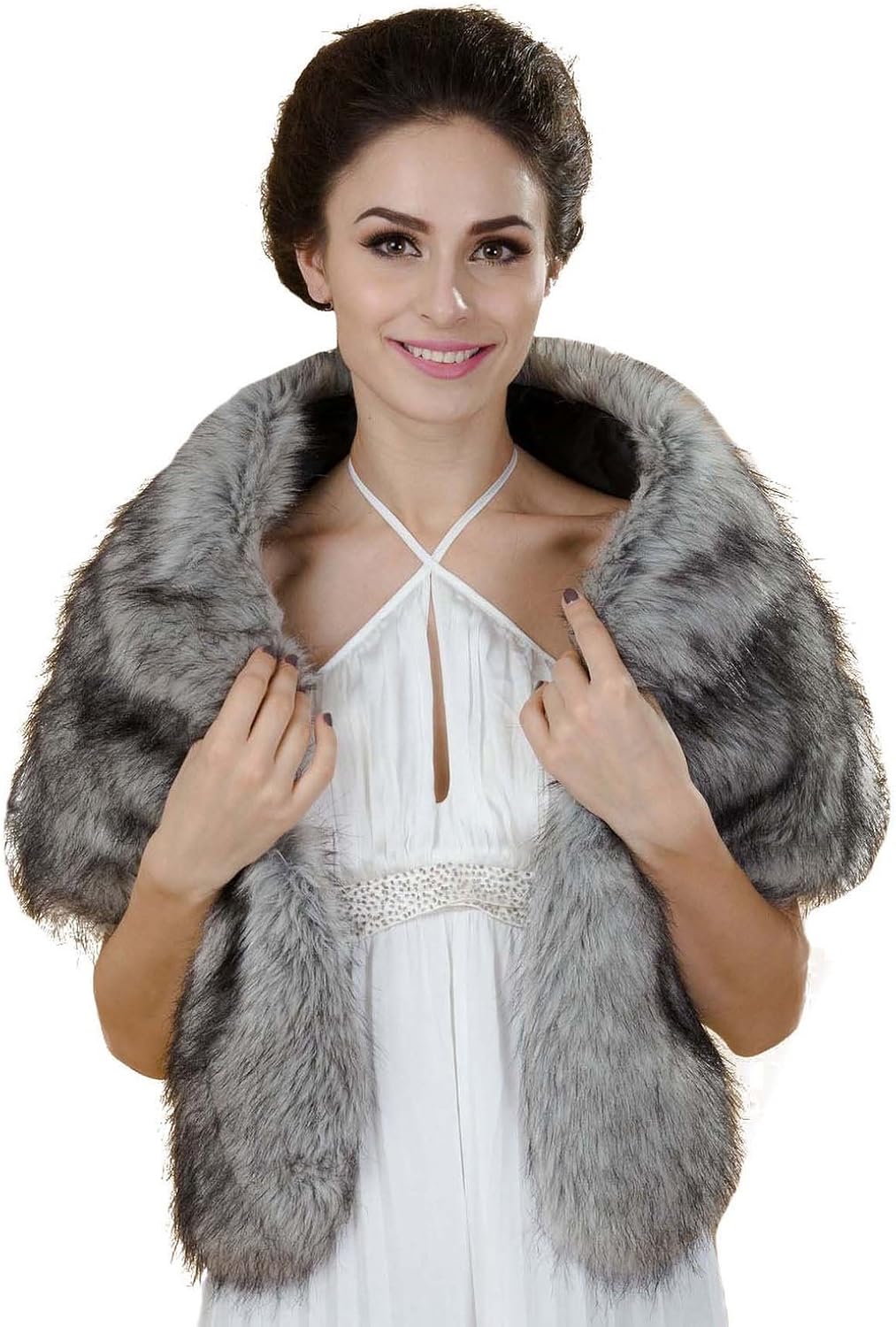 RUNHENG Women's Wedding Faux Fur Shawls and Wraps, Bridal Fur Stole and
