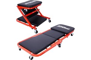 HRVEOCEI Mechanics Creeper Heavy Duty, Foldable Car Creeper & Under Car Roller for Men, 300 lbs Load Capacity Garage Creeper for Automotive, Garage Shop or Home, Lay Down or Seat, 36", 2 in 1 (Red)