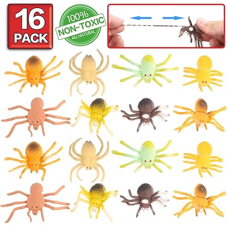 Spielzeugspinne, 16 Packungen Minispinne-Set aus Gummi, lebensmittelgeeignetes Material TPR, super dehnbar, Tierwelt, lebense