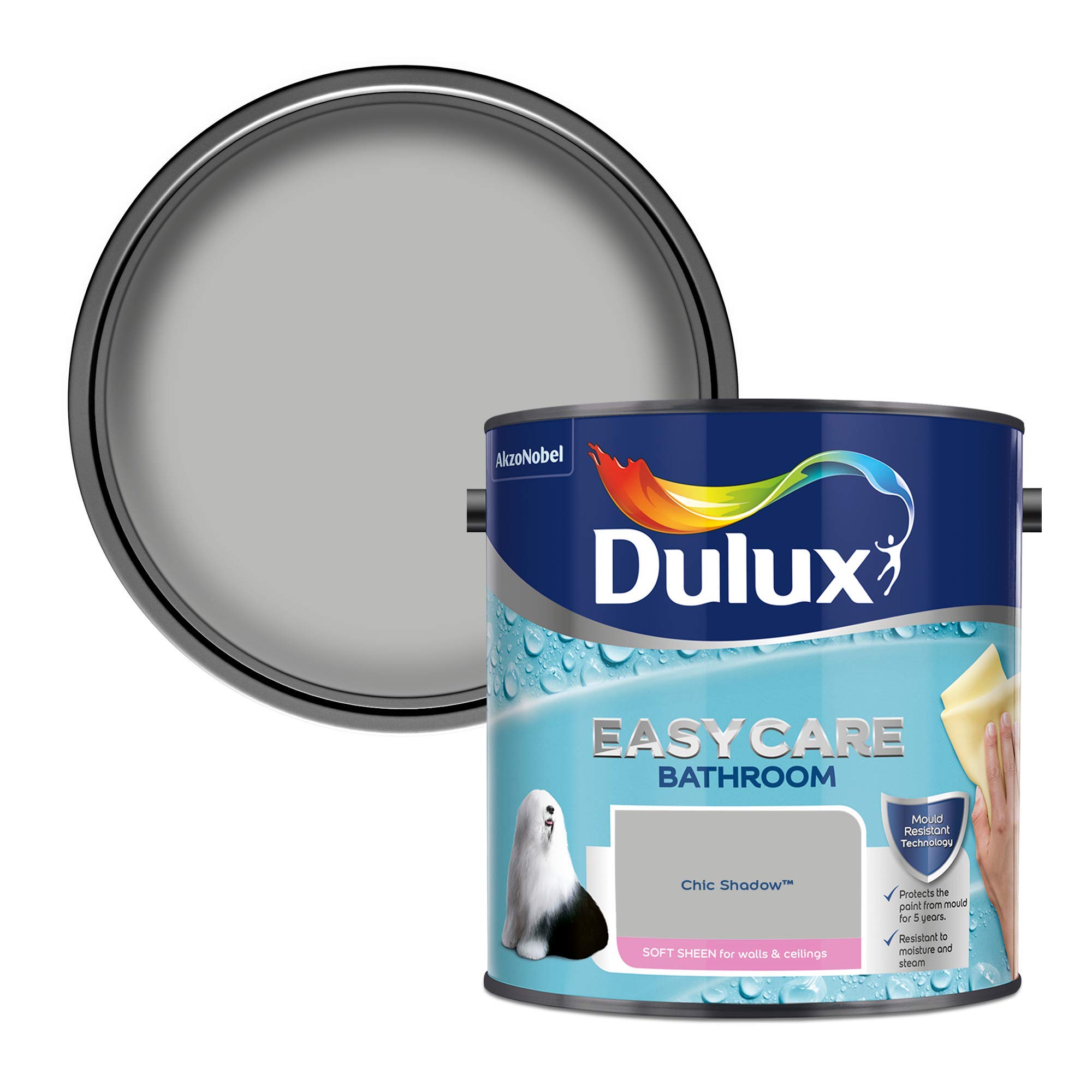 Dulux 500001 Easycare Bathroom Soft Sheen Emulsion Paint for Walls and Ceilings - Chic Shadow 2.5 l (Pack of 1)